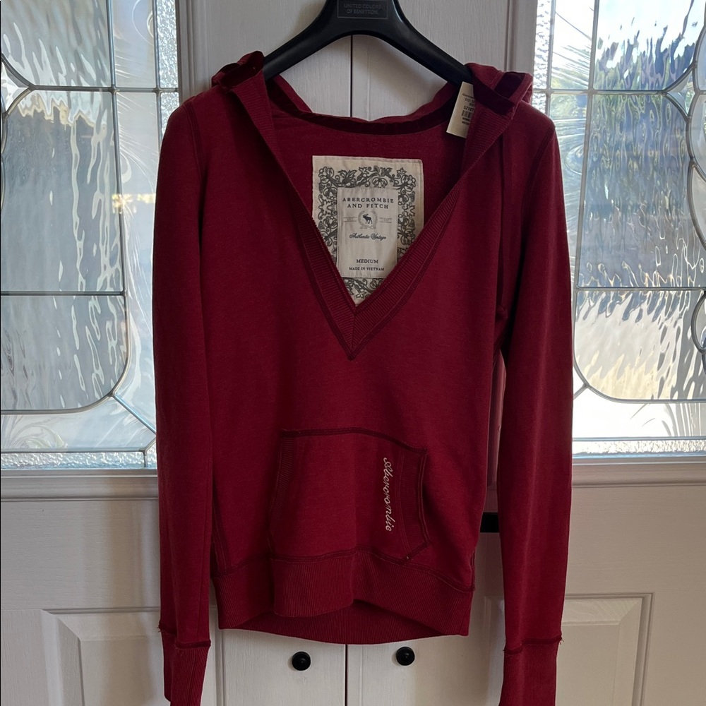 Abercrombie & Fitch Women's Red Deep V Hoodie Top. Size M